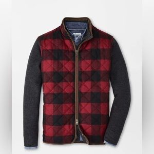 Peter Millar Men's Red Black Plaid Quilted Wool Travel Vest Size M MSRP $278